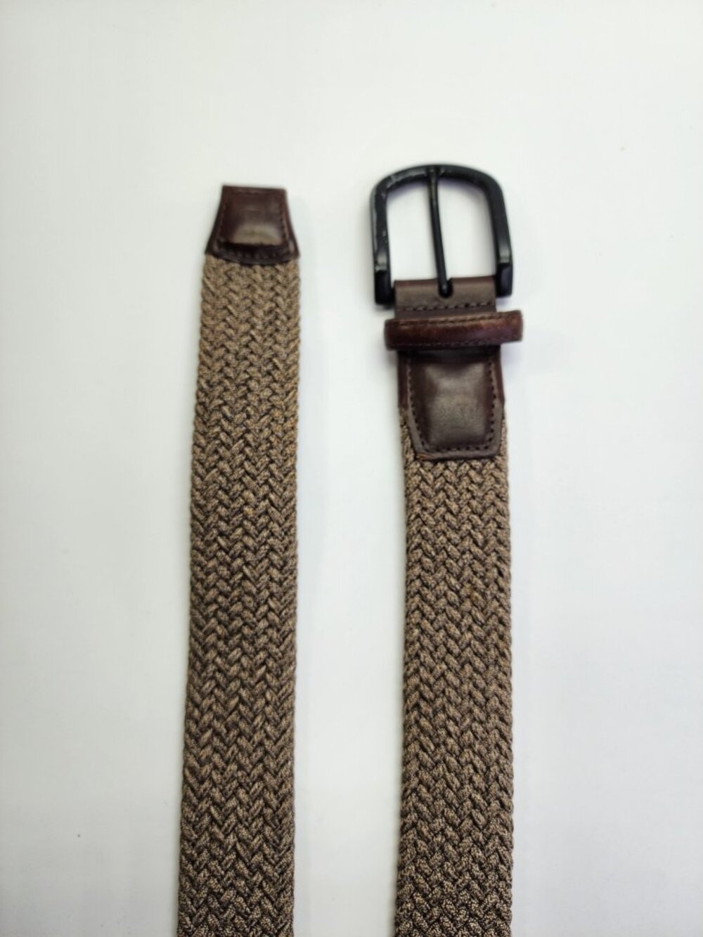 Torino Men's Italian Woven Belt Brown Leather Trim Braided Stretch Size 40 - Picture 3 of 7